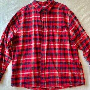 Vtg Eddie Bauer Buffalo Plaid Flannel Shirt Mens Size XXL 2XL Red Black Cotton